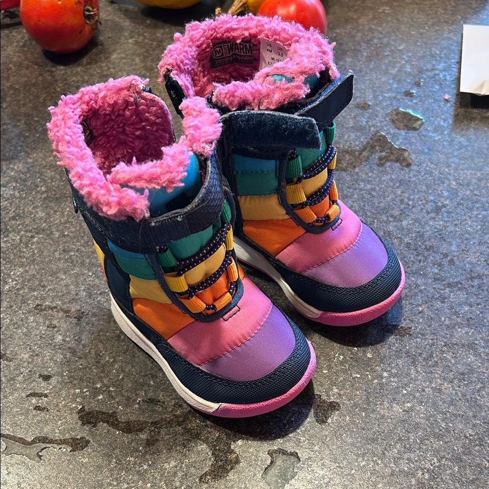 Colorful Merrill Kids Snow Boots with Plush Lining